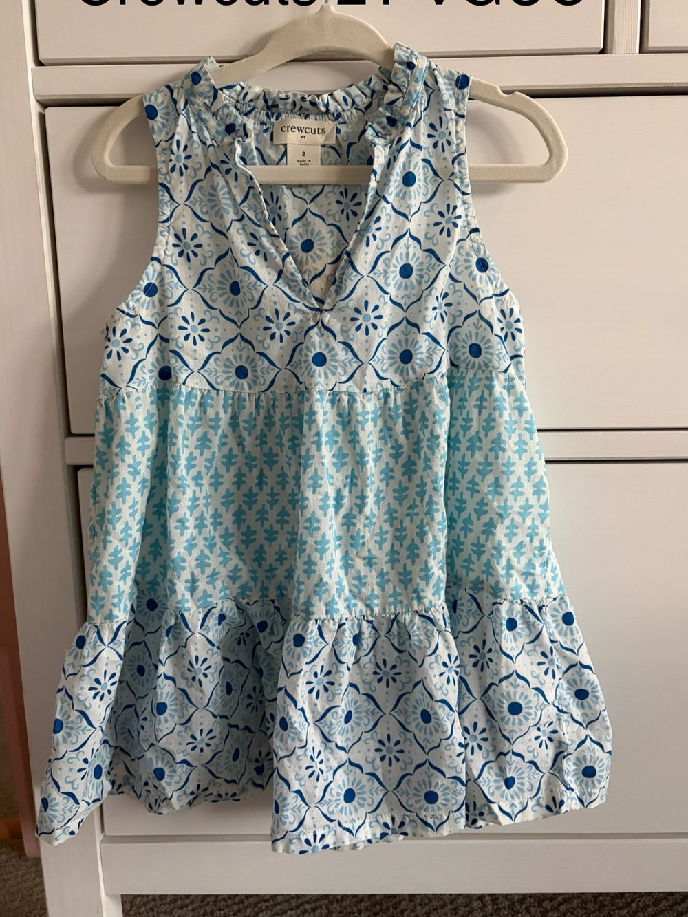 Crewcuts Light Blue and Navy Printed Tiered Dress